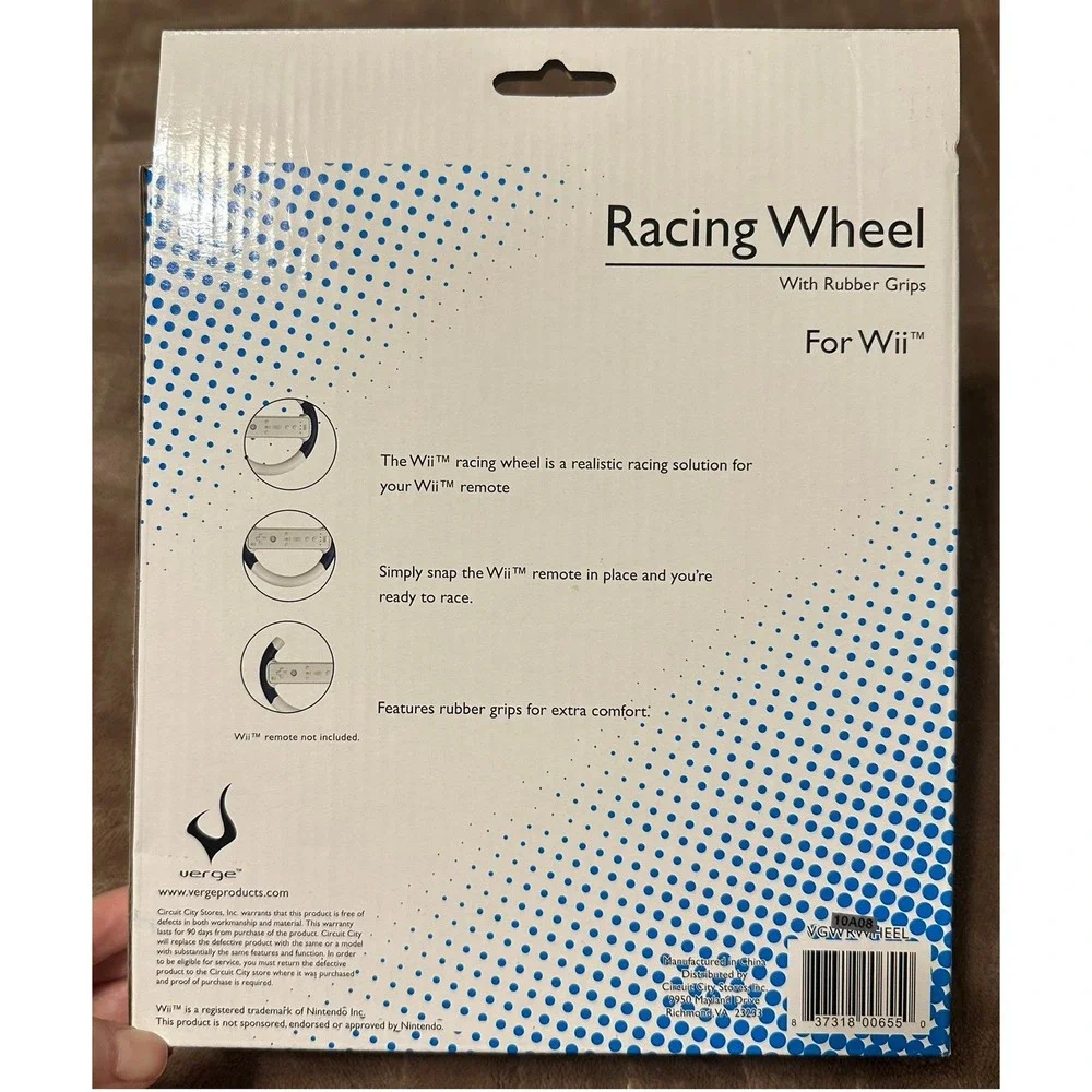 Verge‎ Racing Wheel Accessory for Nintendo Wii with Rubber Grips VGWRWHEEL